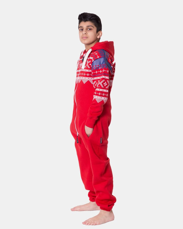Noroze Red Kids Aztec Hooded Onesie