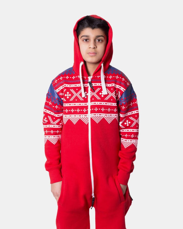 Noroze Red Kids Aztec Hooded Onesie