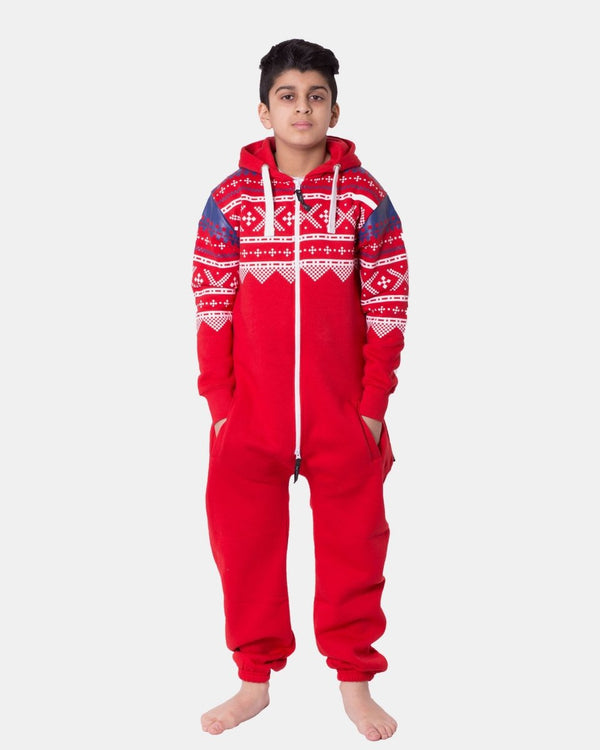 noroze Red Kids Aztec Hooded Onesie