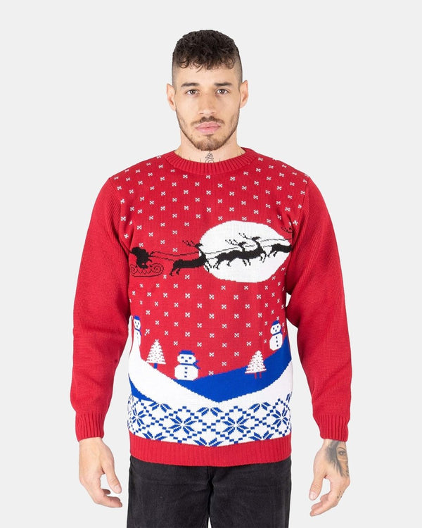 noroze Red Santa Sleigh Retro Christmas Jumper