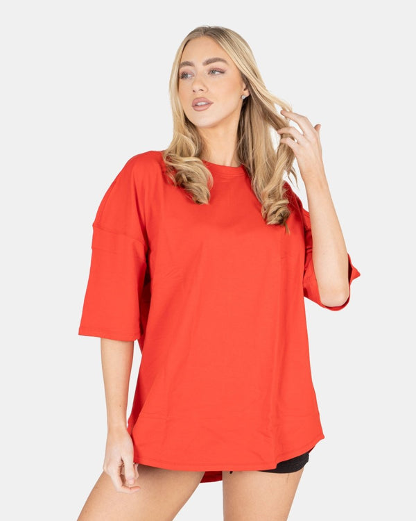 noroze Red Women Loose Baggy Oversized T-Shirt