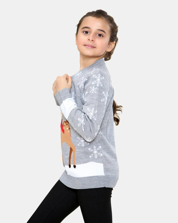 Noroze Reindeer Grey Girls Christmas Jumper