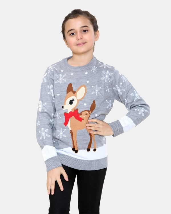 noroze Reindeer Grey Girls Christmas Jumper