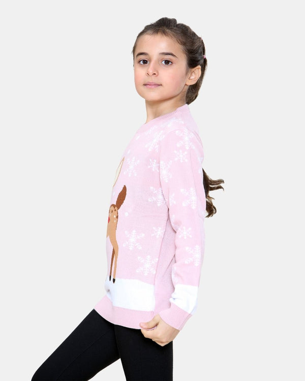 Noroze Reindeer Pink Girls Christmas Jumper