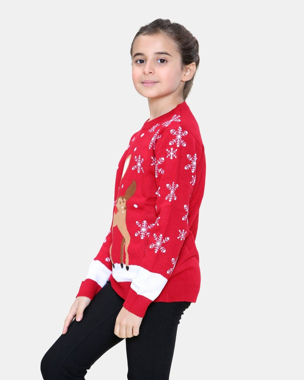 Noroze Reindeer Red Girls Christmas Jumper