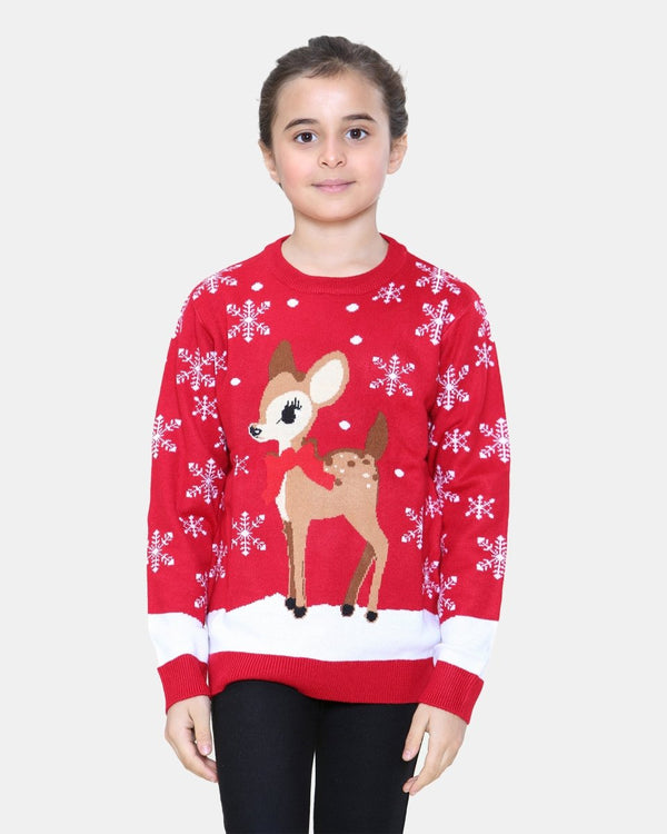 noroze Reindeer Red Girls Christmas Jumper