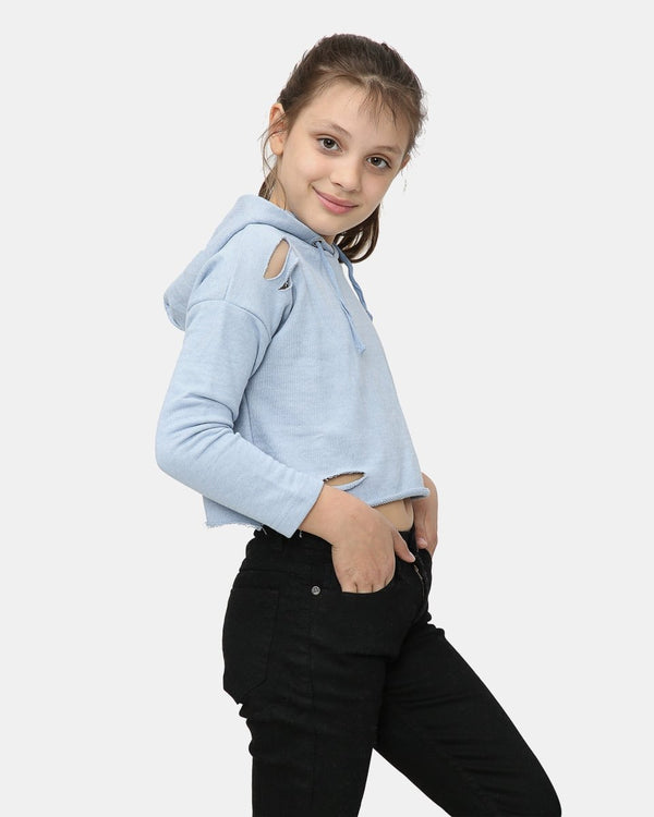 Noroze Ripped Dusk Blue Girl's Long-Sleeve Hoodie