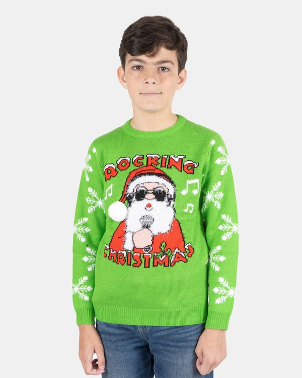 Noroze Rocking Green Kids Christmas Jumpers