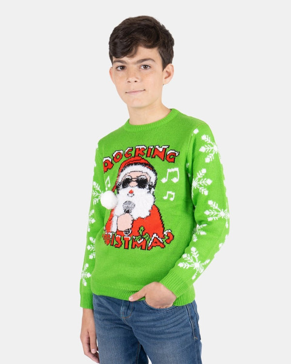 noroze Rocking Green Kids Christmas Jumpers