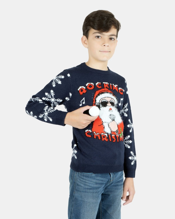Noroze Rocking Navy Kids Christmas Jumpers