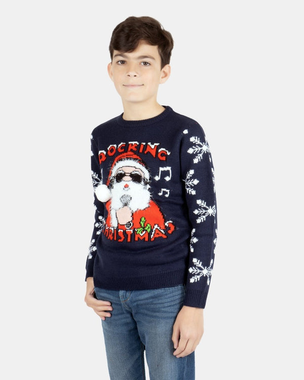 Noroze Rocking Navy Kids Christmas Jumpers
