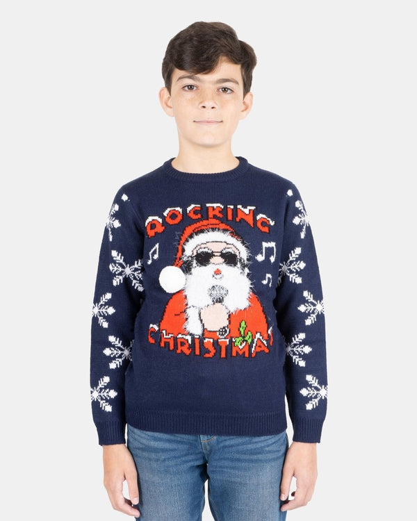 noroze Rocking Navy Kids Christmas Jumpers