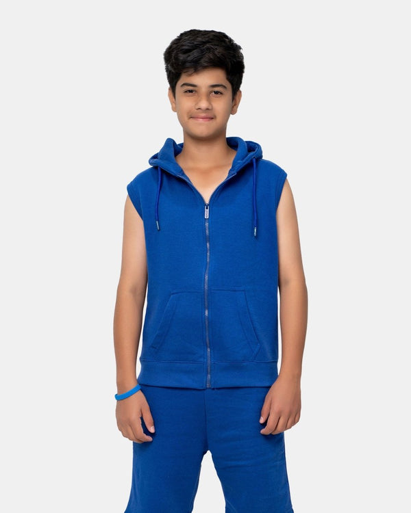 noroze Royal Blue Boys Gilet Sleeveless Hoodie