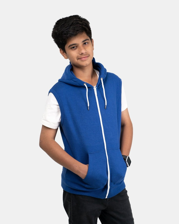 Noroze Royal Blue Kid's Sleeveless Casual Hoodie