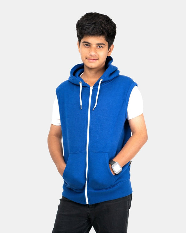 noroze Royal Blue Kid's Sleeveless Casual Hoodie