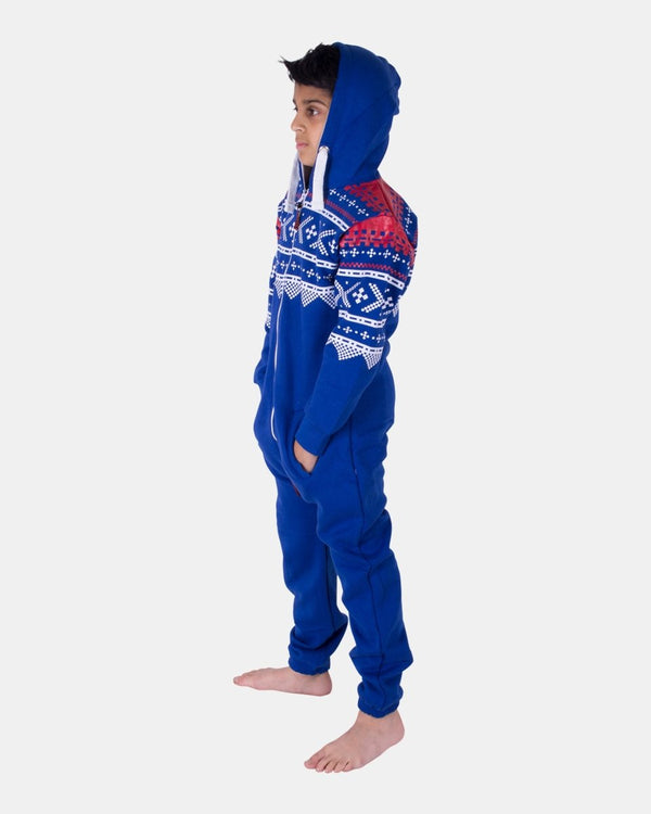 Noroze Royal Blue Kids Aztec Hooded Onesie