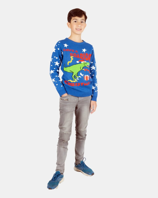Noroze Royal Blue Roarsome Christmas T- Rex Jumper