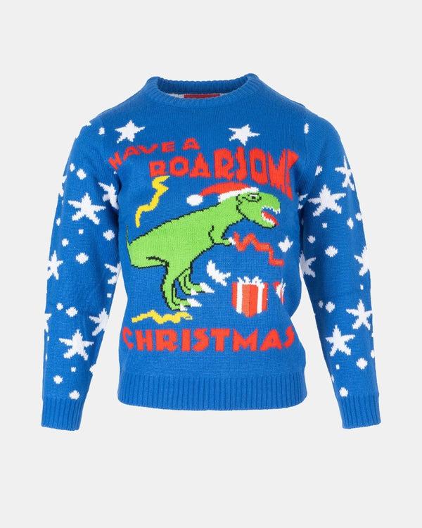 Noroze Royal Blue Roarsome Christmas T- Rex Jumper