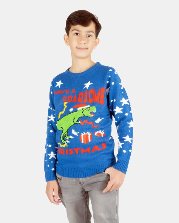 noroze Royal Blue Roarsome Christmas T- Rex Jumper