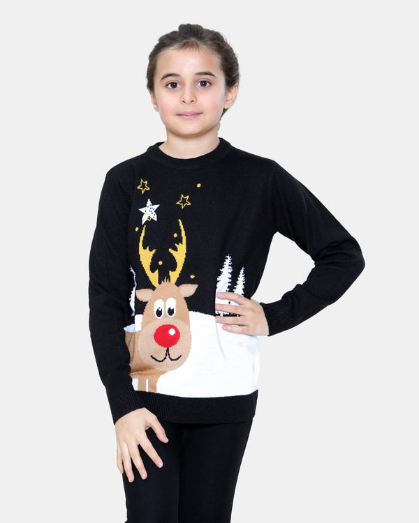 Noroze Rudolph Black Kids Christmas Jumpers