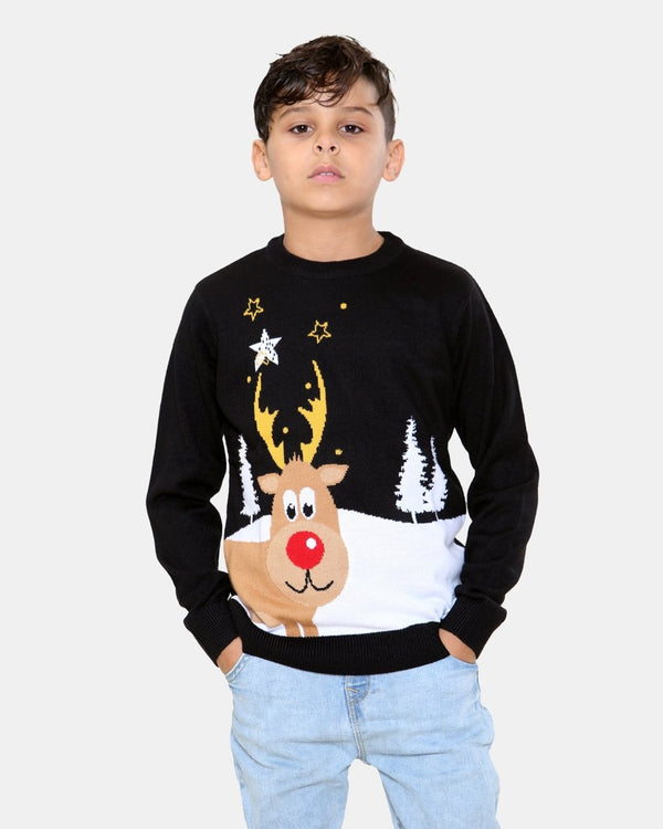 noroze Rudolph Black Kids Christmas Jumpers