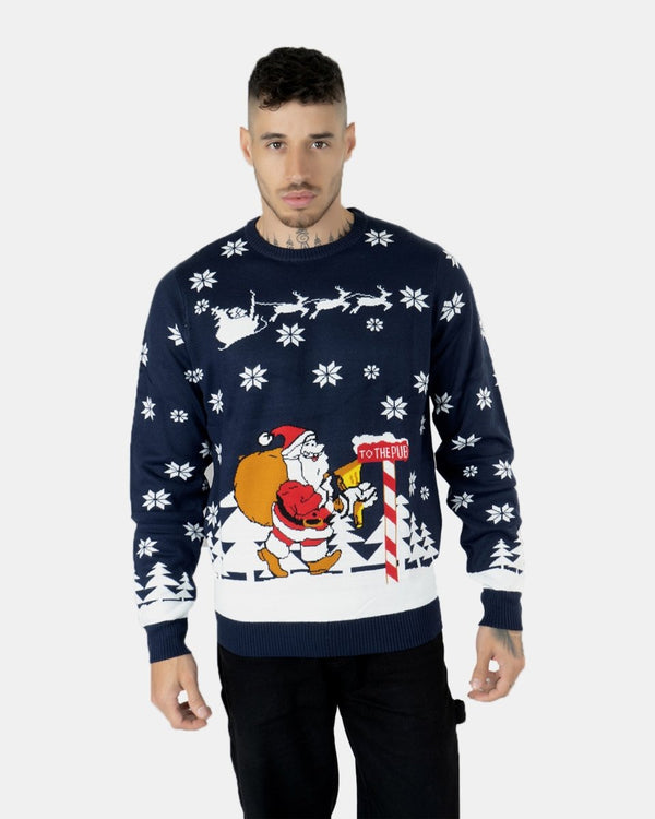Noroze Santa To The Pub Navy Novelty Jumpers