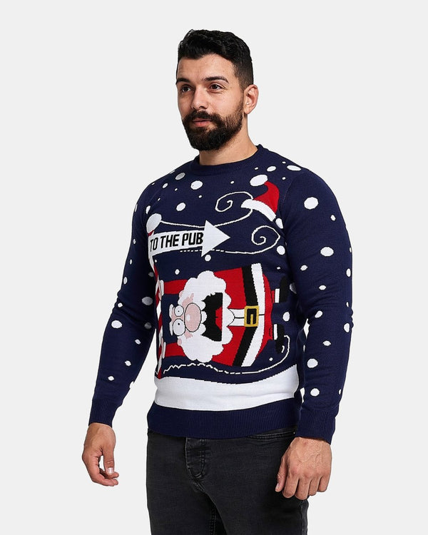 Noroze Santa To The Pub Navy Pullover Jumper