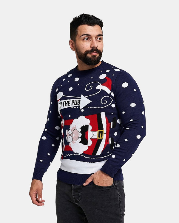 Noroze Santa To The Pub Navy Pullover Jumper