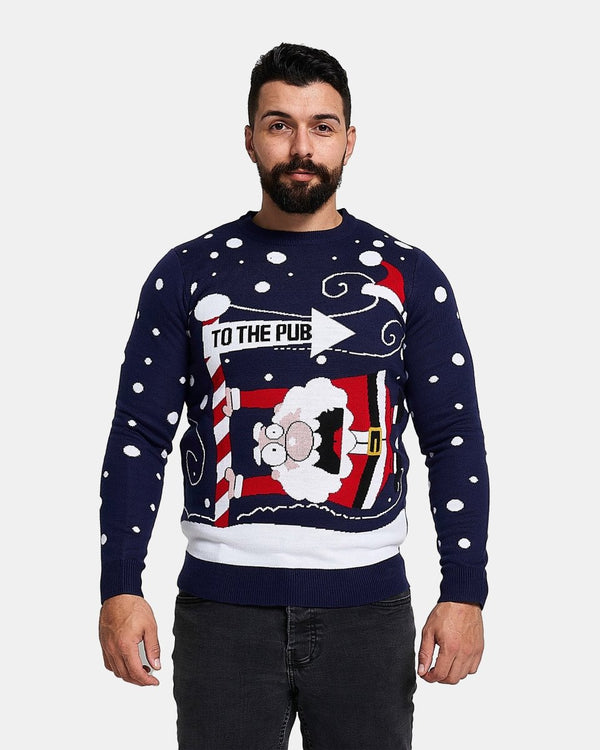 noroze Santa To the Pub Navy Pullover Jumper