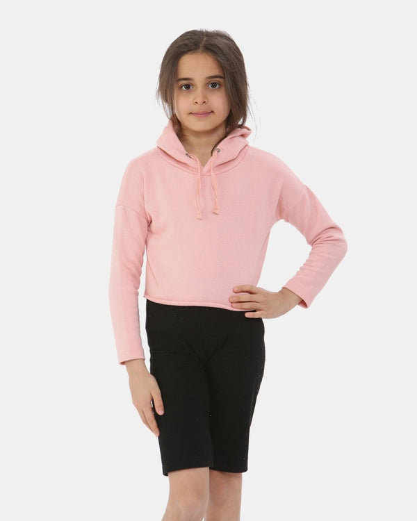noroze Shell Pink Girls Plain Crop Hoodie