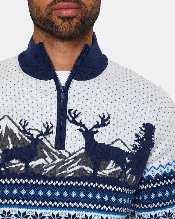 Noroze Stag Navy Chunky Knit Christmas Jumper