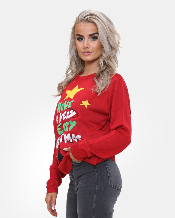 Noroze Star Tree Red Womens Christmas Jumpers