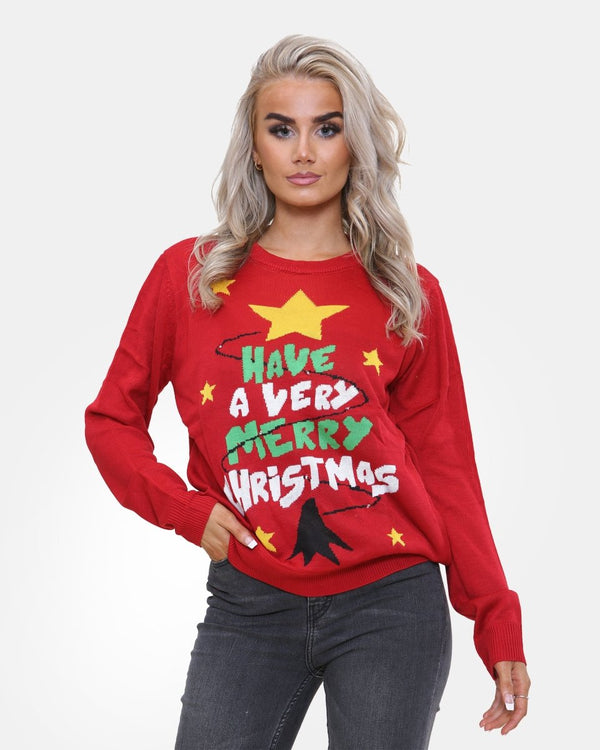 noroze Star Tree Red Womens Christmas Jumpers
