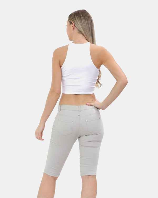 Noroze Stone Chino Capri Bengaline Shorts