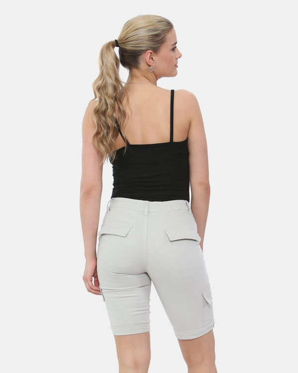 Noroze Stone Turned Hem Bengaline Casual Shorts