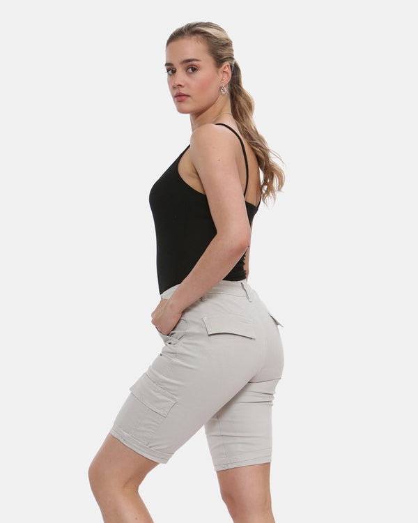 Noroze Stone Turned Hem Bengaline Casual Shorts