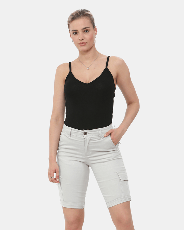 noroze Stone Turned Hem Bengaline Casual Shorts