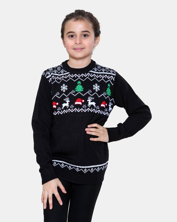 Noroze Tree Hat Black Kids Christmas Jumper
