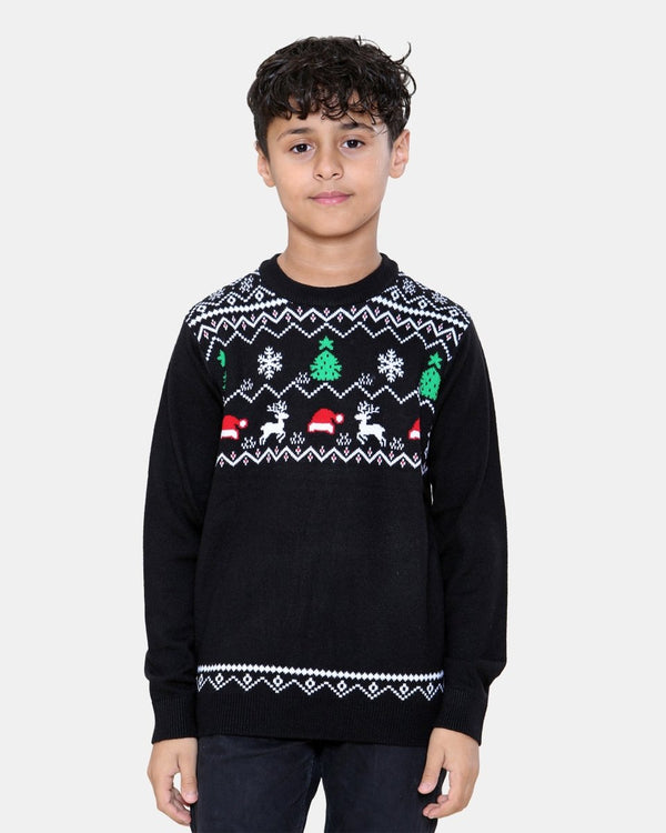 noroze Tree Hat Black Kids Christmas Jumper