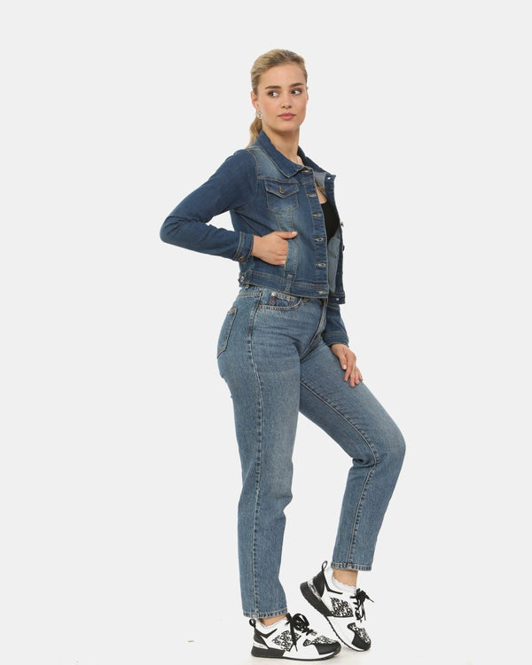 Noroze Vintage Navy Ladies Trucker Denim Jacket