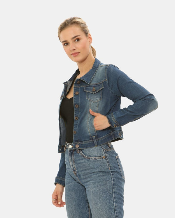 Noroze Vintage Navy Ladies Trucker Denim Jacket