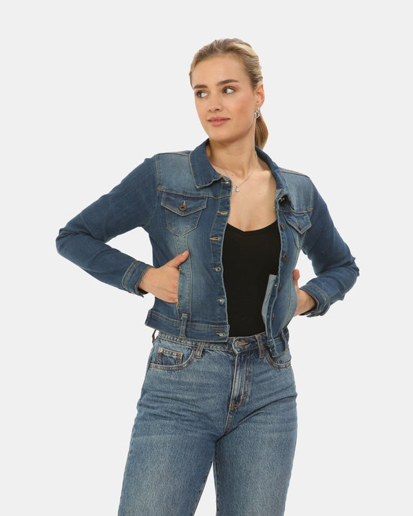 noroze Vintage Navy Ladies Trucker Denim Jacket