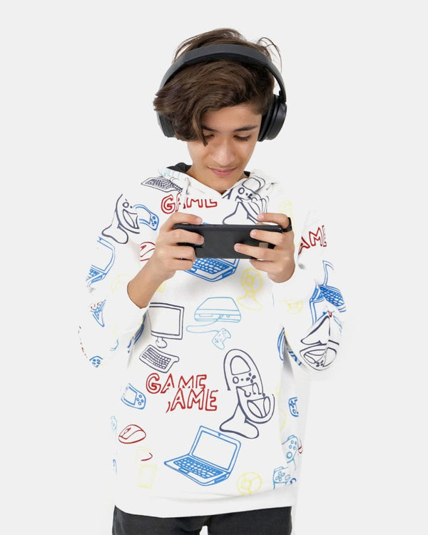 Noroze White Boys Printed Gaming Hoodie