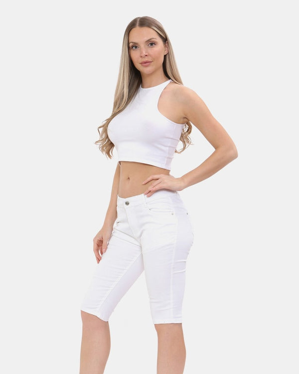 Noroze White Chino Capri Bengaline Shorts