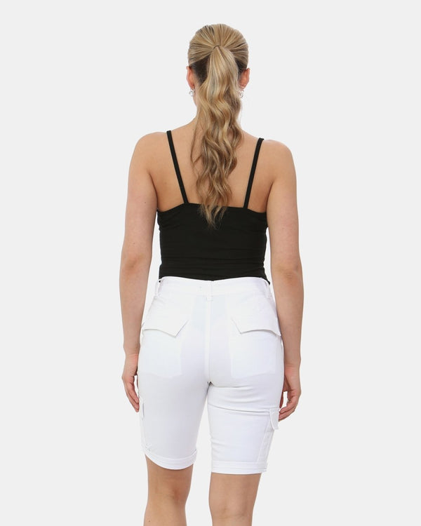 Noroze White Turned Hem Bengaline Casual Shorts