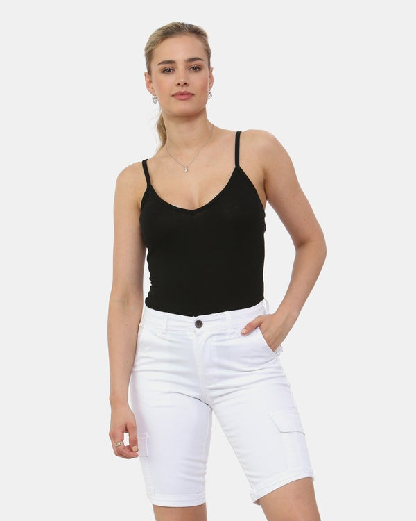 noroze White Turned Hem Bengaline Casual Shorts