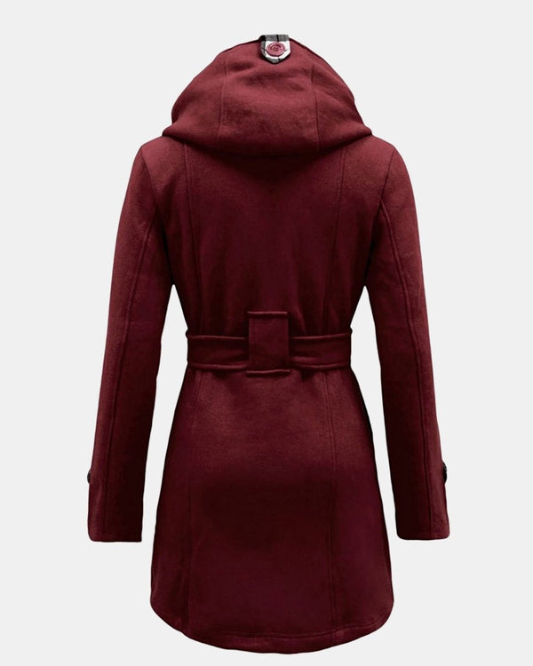 Noroze Wine Belted Button Fleece Coat