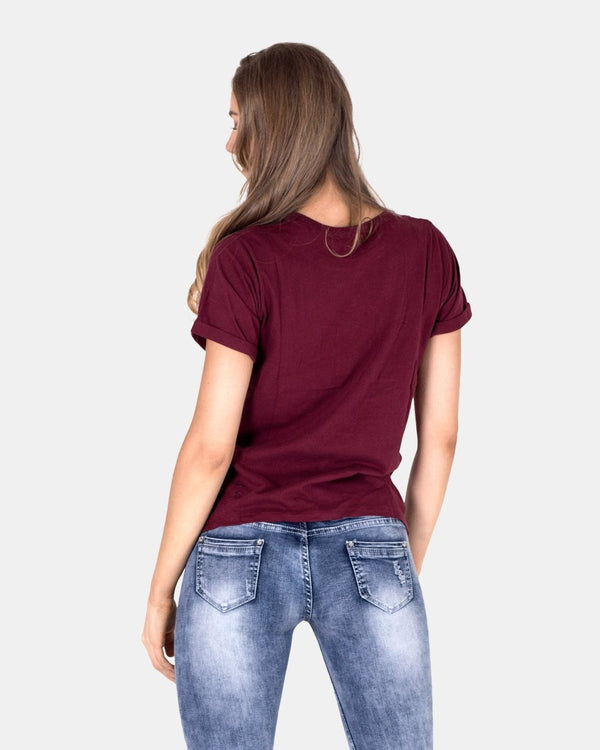 Noroze Wine Ripped Holes Rounded Neck T-Shirt