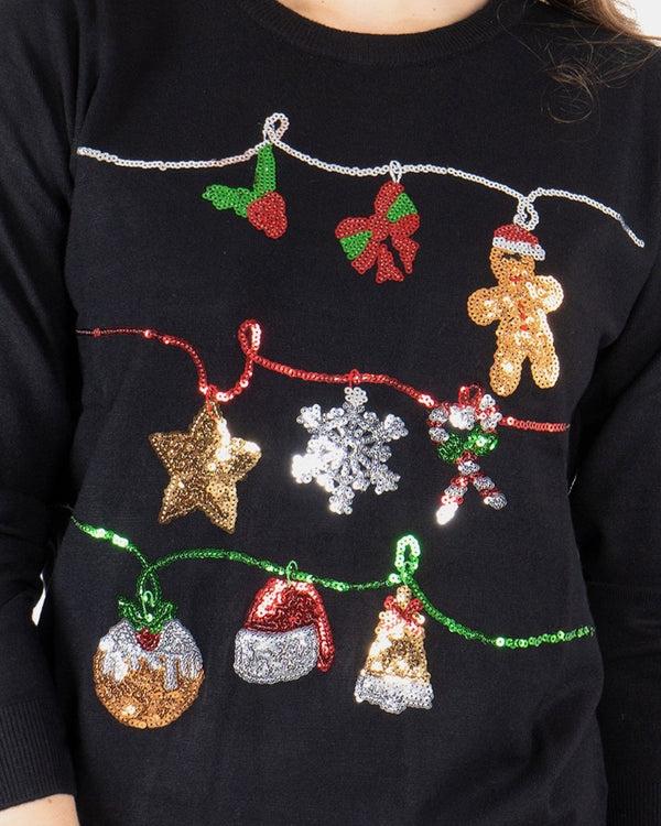 Noroze Women Black Bauble Bells Christmas Jumper