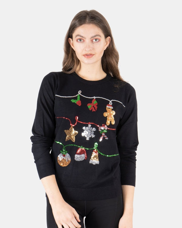 noroze Women Black Bauble Bells Christmas Jumper